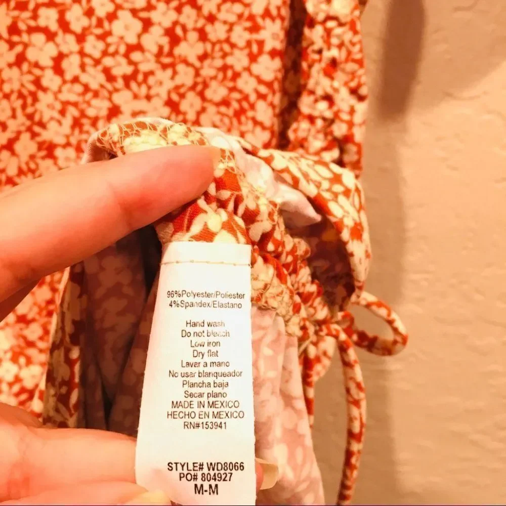 Flower Power Red Orange Floral Midi Rouched Dress - Picture 6 of 8